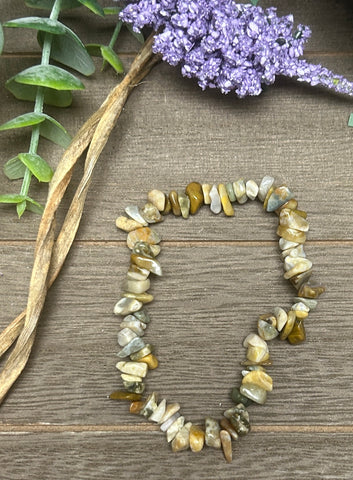 Natural Stone Chip Bracelet 7.5 inch Stretch -Ocean Jasper