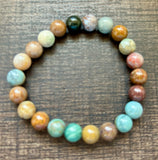 Natural Stone Gem Bracelet 7.5 inch 8mm Stretch -Ocean Jasper