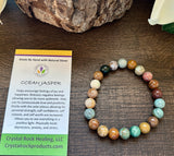 Natural Stone Gem Bracelet 7.5 inch 8mm Stretch -Ocean Jasper