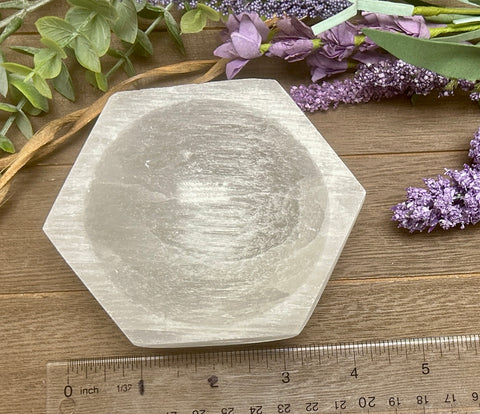 Selenite Hexagonal Shaped bowl 4"