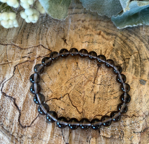 Natural Stone Gem 8mm Bracelet 7.5 inch Stretch-Smokey Quartz