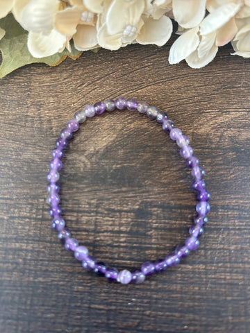 Natural Stone Gem Bracelet 7.5 inch 4mm Stretch-Amethyst