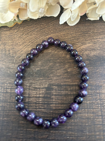 Natural Stone Gem Bracelet 7.5 inch 6mm Stretch-Amethyst