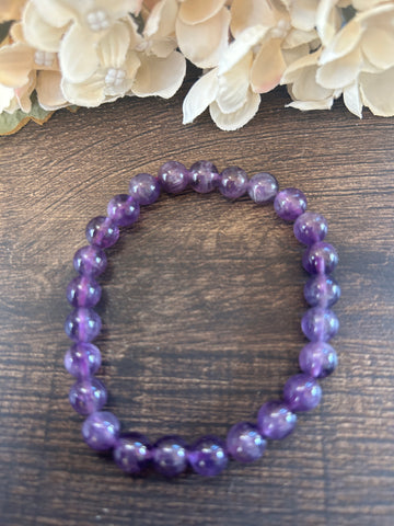 Natural Stone Gem Bracelet 7.5 inch 8mm Stretch-Amethyst