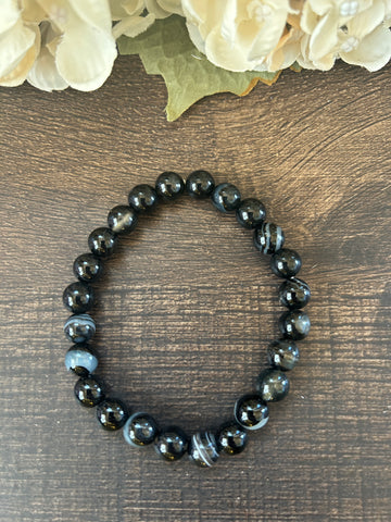 Natural Stone Gem Bracelet 7.5 inch 8mm stretch-Black Agate