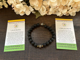 Natural Stone Gem Bracelet 7.5 inch 8mm Stretch-Black Lava with Labradorite