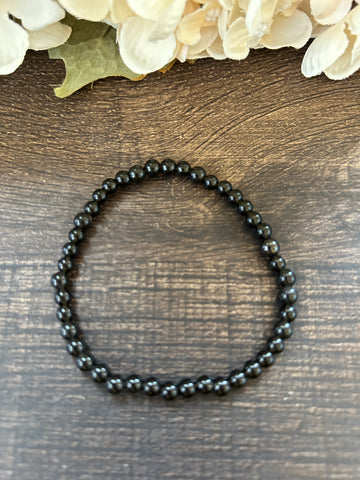 Natural Stone Gem Bracelet 7.5 inch 4mm stretch-Black Obsidian