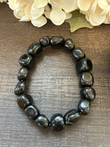 Natural Stone Gem Bracelet 7.5 inch stretch-Black Obsidian Chunk