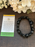 Natural Stone Gem Bracelet 7.5 inch stretch-Black Obsidian Chunk