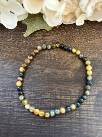 Natural Stone Gem Bracelet 7.5 inch 4mm Stretch -Blue Tiger's Eye