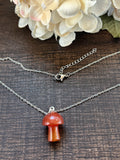 Metal Chain Necklace - Agate Carnelian Mushroom