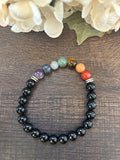 Natural Stone Gem Bracelet 7.5 inch 8mm Stretch -Chakra with Black Obsidian