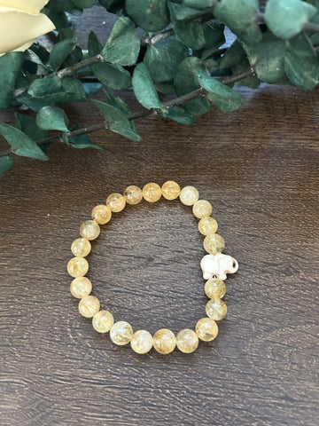 Natural Stone Gem Bracelet 7.5 inch 8mm Stretch-Citrine w/ Elephant