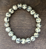 Natural Stone Gem Bracelet 7.5 inch 8mm Stretch -Dalmation Jasper