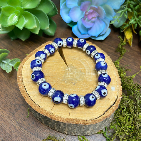 Evil Eye Bracelet Non-Gem 7.5 inch Stretch - Blue