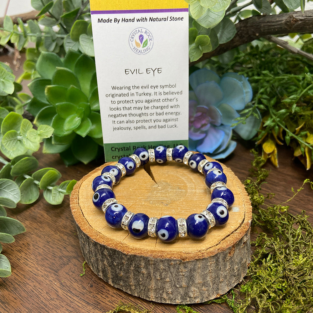 Evil Eye Bracelet, White Blue Bead Bracelet, Blue Evil Eye Beads,  Stretchable Bracelet, Glass Evil Eye, Evil Eye Charm, Handmade Evil Eye 