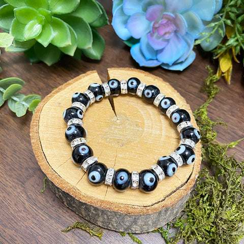 Evil Eye Bracelet Non-Gem 7.5 inch Stretch Black