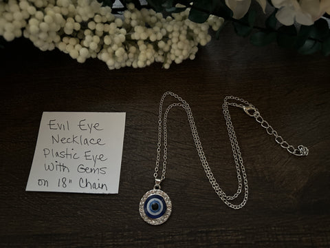 Evil Eye Necklace w/ Gems 18" Chain