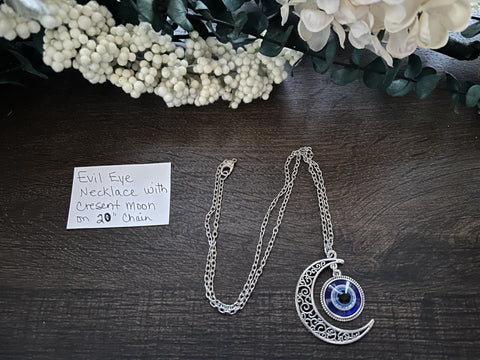 Evil Eye Necklace w/ Crescent Moon