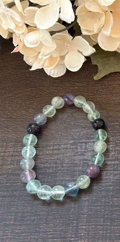 Natural Stone Gem Bracelet 7.5 inch 8mm Stretch-Fluorite