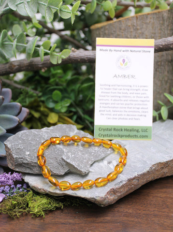 Natural Stone Gem Bracelet 7.5 inch Stretch-Amber