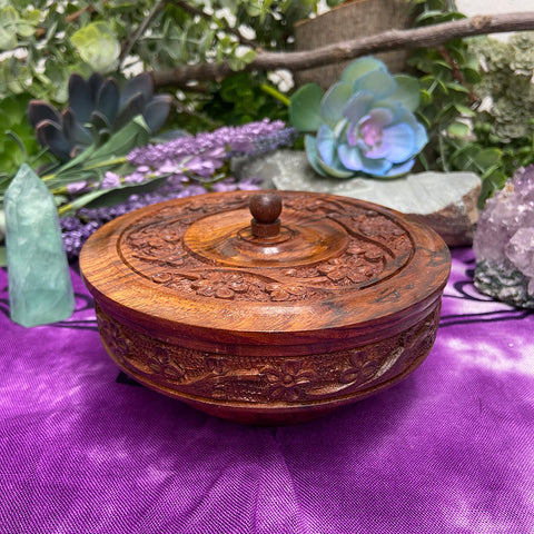 Wooden Box - Floral Round, 5 inch