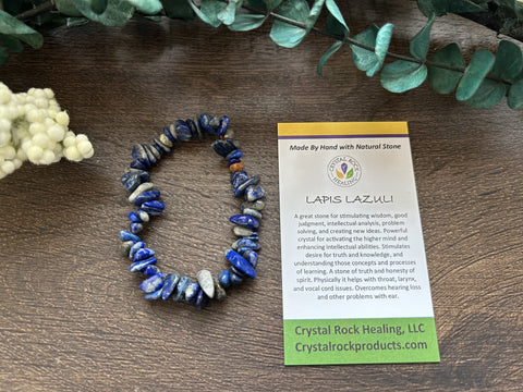 Natural Stone Chip Bracelet 7.5 inch stretch-Lapis