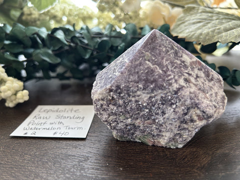 Lepidolite w/ Watermelon Tourmaline Raw Standing Point #2
