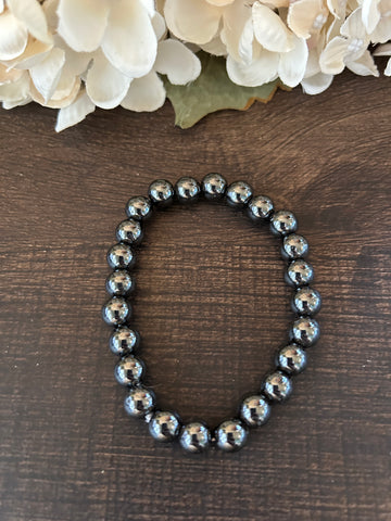 Natural Stone Gem Bracelet 7.5 inch 8MM Stretch-Magnetite(Lodestone)