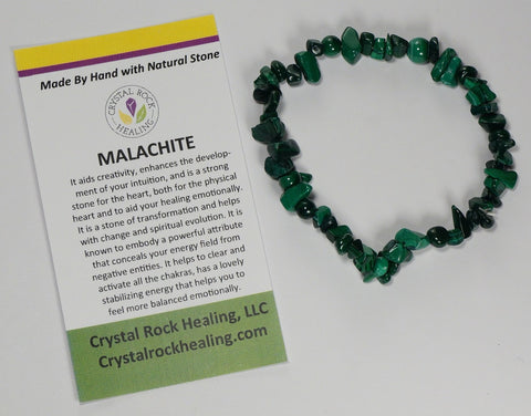 Natural Stone Chip Bracelet 7 inch Stretch-Malachite
