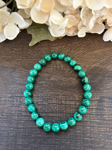 Natural Stone Gem Bracelet 7.5 inch Stretch-Malachite 6mm