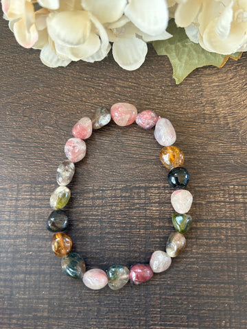 Natural Stone Gem Bracelet 7.5 inch Chunk Stretch-Mixed Tourmaline