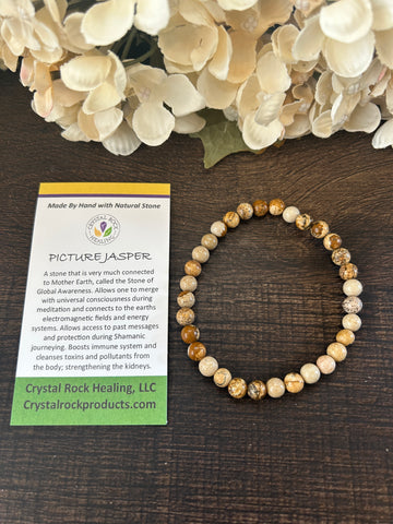 Natural Stone Gem Bracelet 7.5 inch 6mm Stretch-Picture Jasper