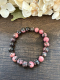 Natural Stone Gem Bracelet 7.5 inch 8mm Stretch-Rhodonite