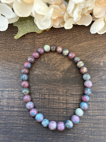 Natural Stone Gem Bracelet 7.5 inch 6mm Stretch - Ruby in Fuchsite