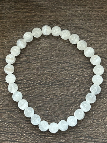 Natural Stone Gem Bracelet 7.5 inch 6mm Stretch- Selenite