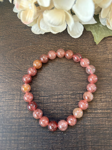 Natural Stone Gem Bracelet 7.5 inch 8mm Stretch-Strawberry Quartz