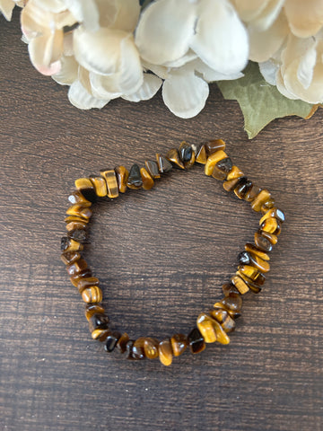 Natural Stone Chip Bracelet 7 inch stretch-Tigers Eye