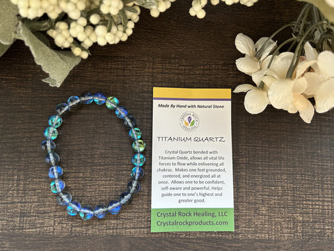 Natural Stone Gem Bracelet 7.5 inch 8mm Stretch - Titanium Quartz w/o Metal