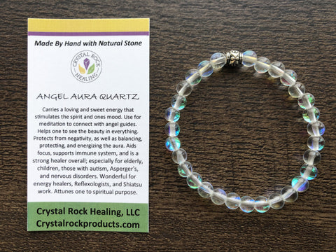 Natural Stone Gem Bracelet 7.5 inch Stretch- Angel Aura Quartz