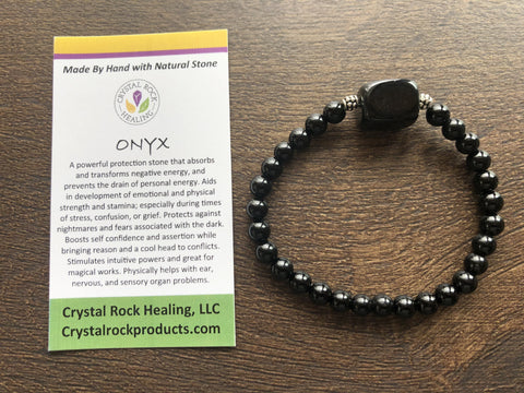 Natural Stone Gem Bracelet 7 inch Stretch-Black Onyx