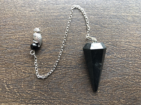 Black Tourmaline Pendulum w/ Owl