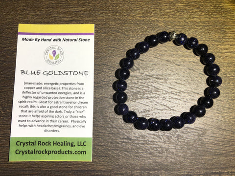 Natural Stone Gem Bracelet 7.5 inch Stretch-Blue Goldstone