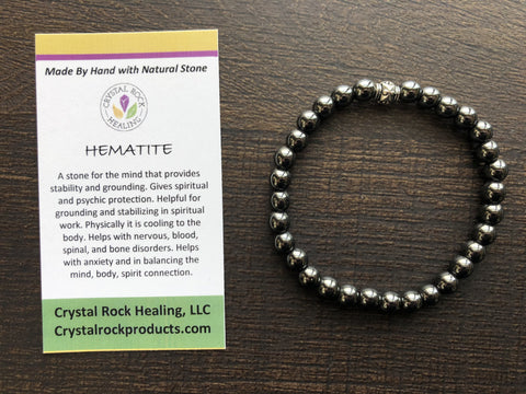 Natural Stone Gem 6mm Bracelet 7.5 inch Stretch-Hematite