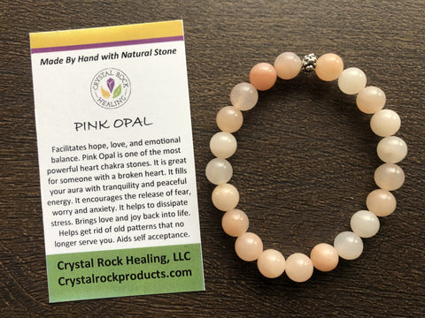 Natural Stone Gem Bracelet 7.5 inch 8mm Stretch-Pink Opal