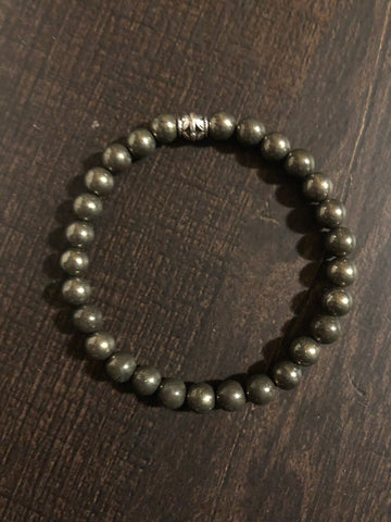 Natural Stone Gem Bracelet 7.5inch Stretch-Pyrite