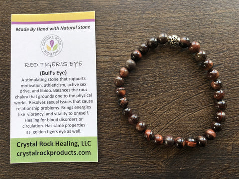 Natural Stone Gem Bracelet 7.5 inch Stretch-Red Tigers Eye