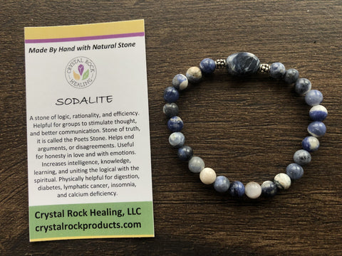 Natural Stone Gem 6mm Bracelet 7.5 inch Stretch-Sodalite