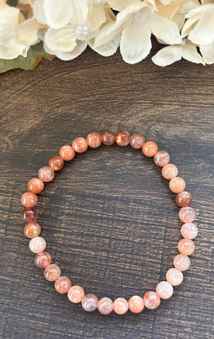 Natural Stone Gem Bracelet 7.5 inch Stretch 6mm Round-Sunstone