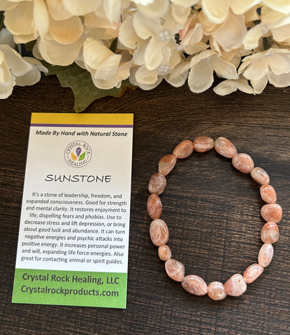 Natural Stone Gem Bracelet 7.5 inch Stretch Small Nugget- Sunstone